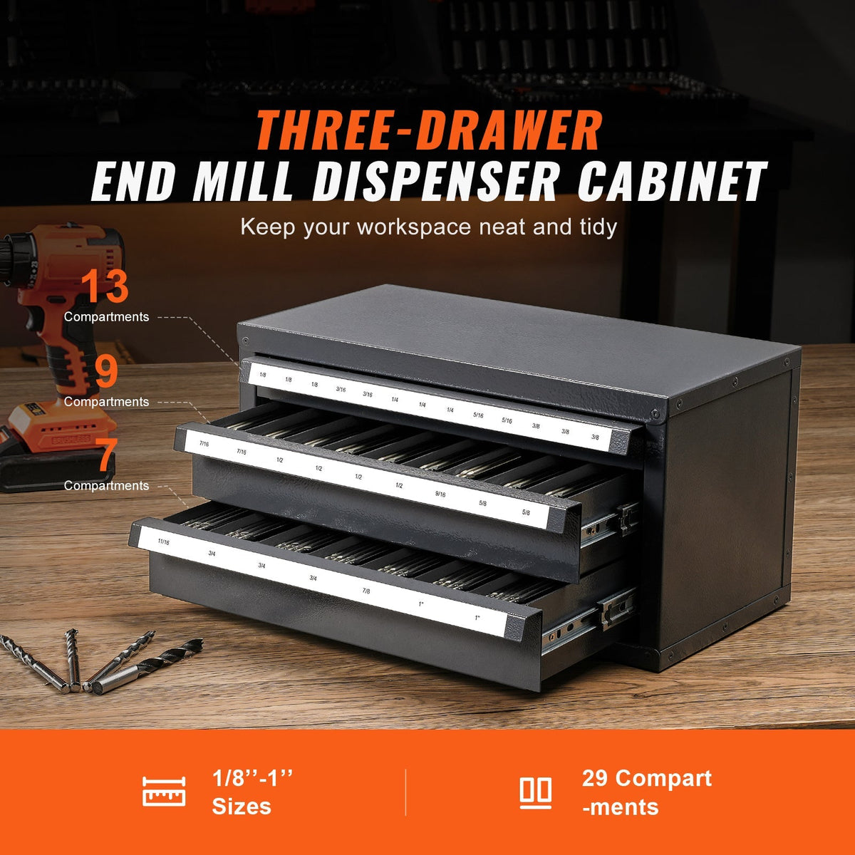 End Mill Dispenser Cabinet, Three-Drawer Organizer for End Mill Storage