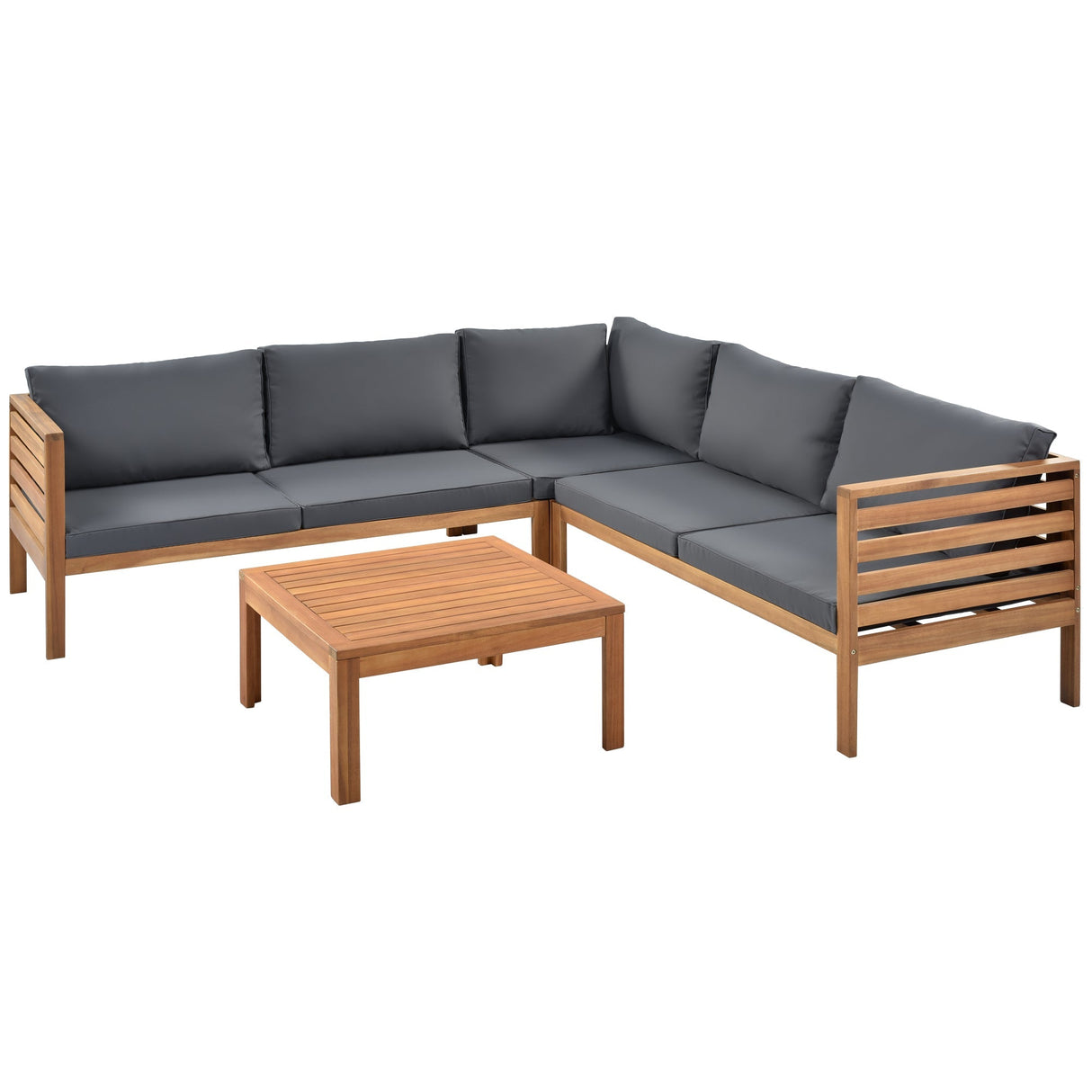GO Wood Structure Outdoor Sofa Set with Gray Cushions