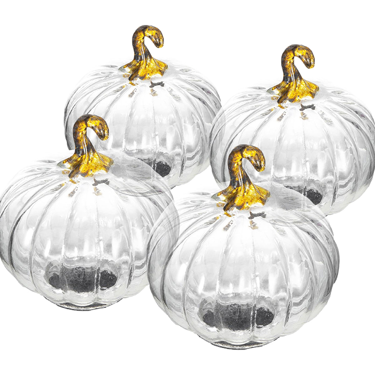 Set of 4 Clear Glass Pumpkin Decor