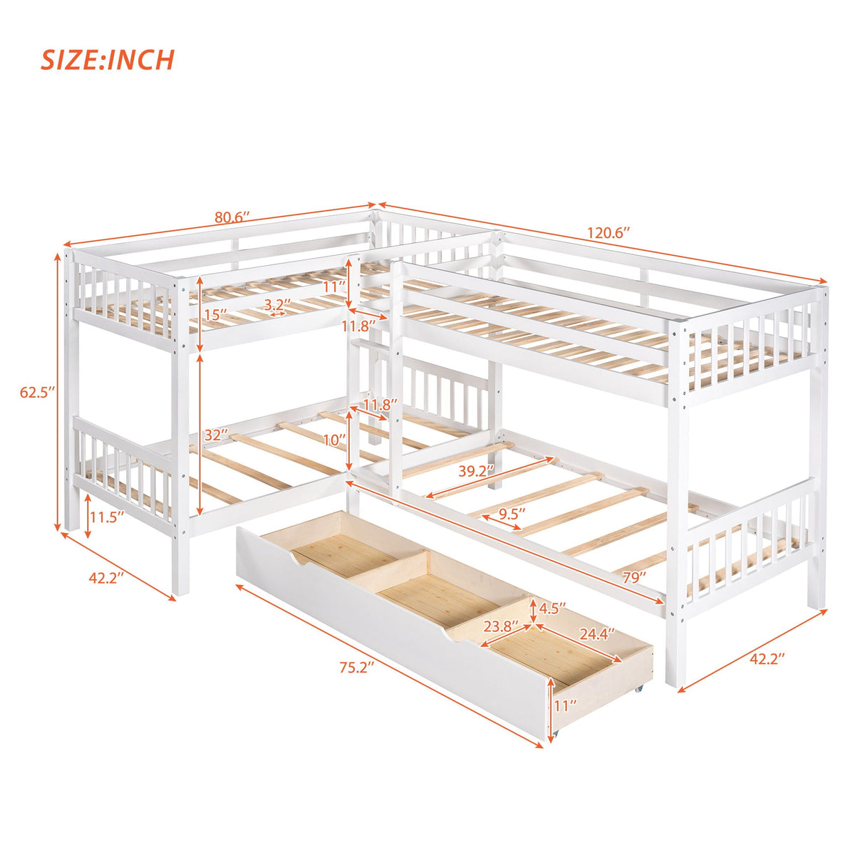 L Shaped Bunk Bed With Drawers