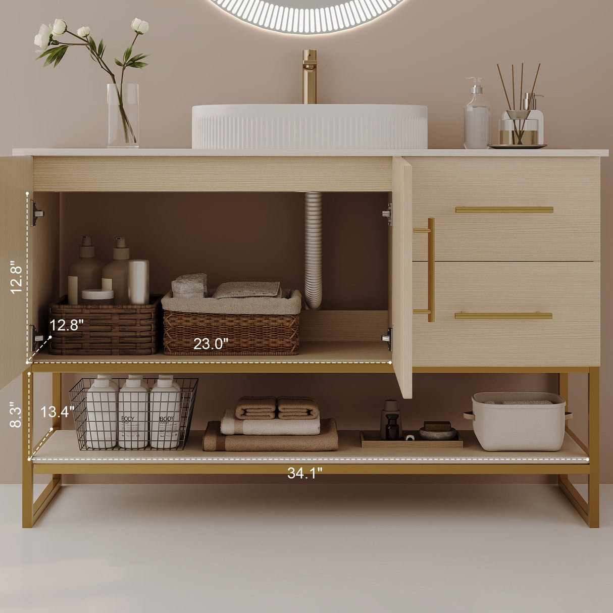 36" Modern Bathroom Vanity with Ceramic Vessel Sink