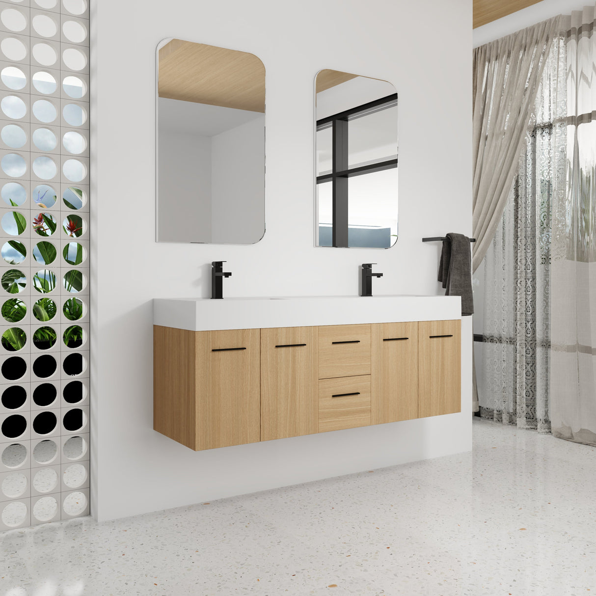 60" Floating Double Sink Bathroom Vanity with Drawers and Doors