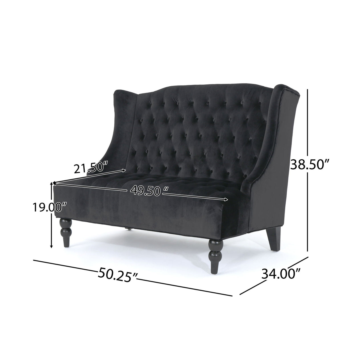 Upholstered Loveseat with Wing Back and Diamond Tufting - Multiple Colors