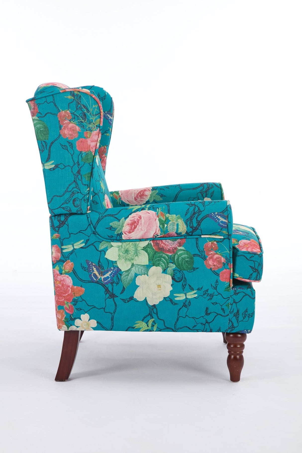 Modern Accent Chair with Retro Wood Legs - Floral