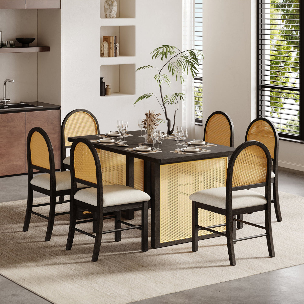 TREXM 7-Piece Farmhouse Dining Table Set for 6