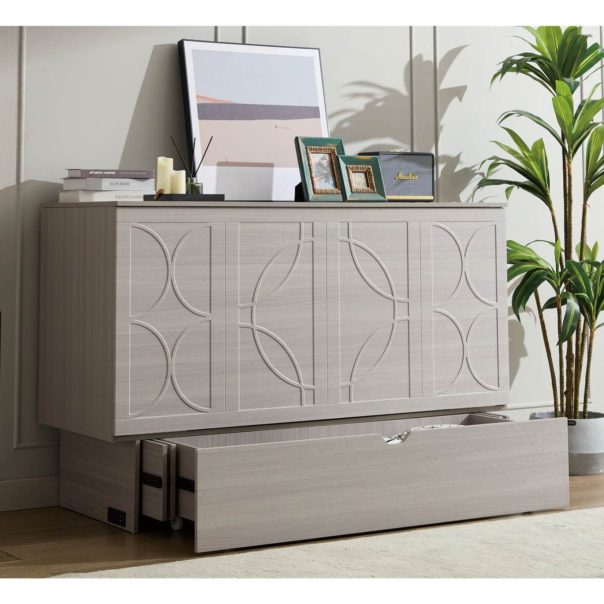 Cabinet Bed with Storage and Foam Mattress