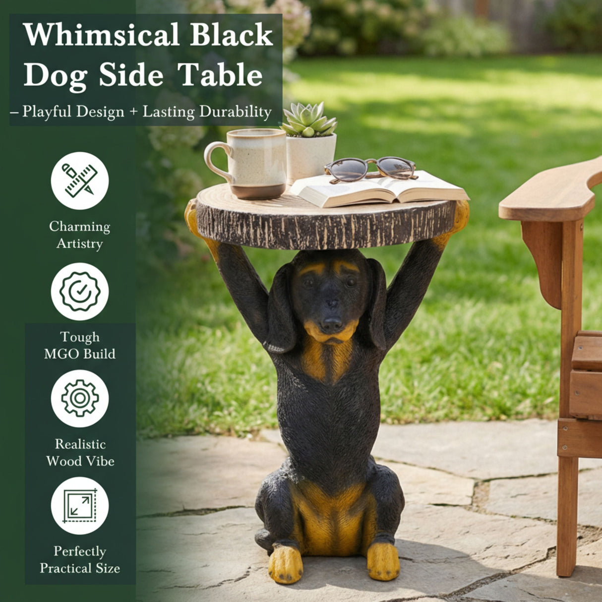 22.17'H Black Dog Side Table Pedestal End Table Stool
