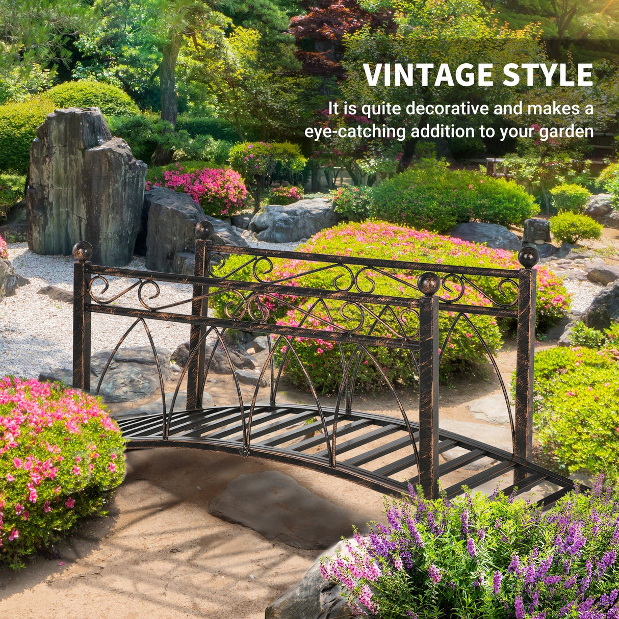Outsunny 3.3' Metal Arch Zen Garden Bridge with Safety Siderails