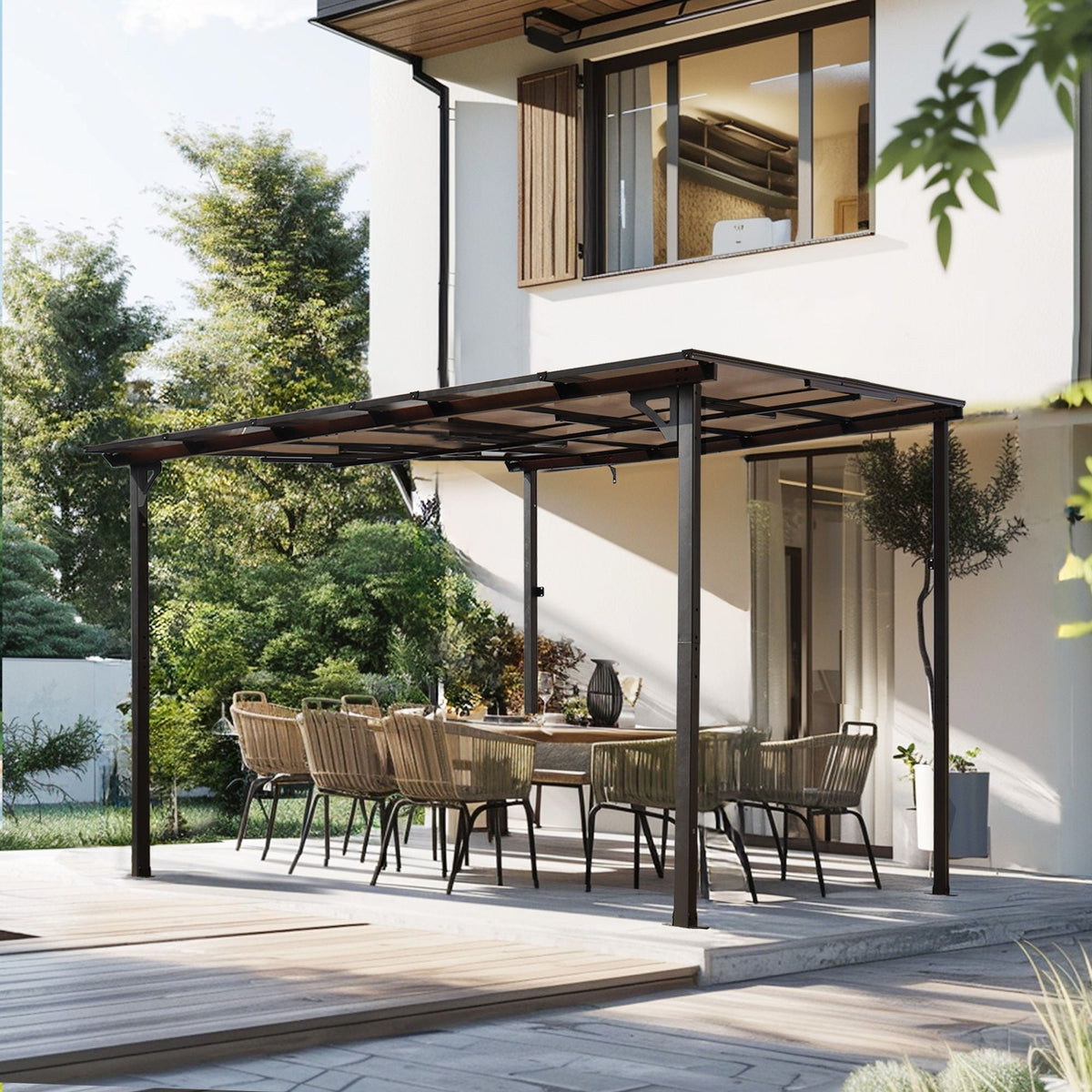 Wall Mounted Outdoor Pergola Gazebo with Heavy Duty Metal Awning and Roof