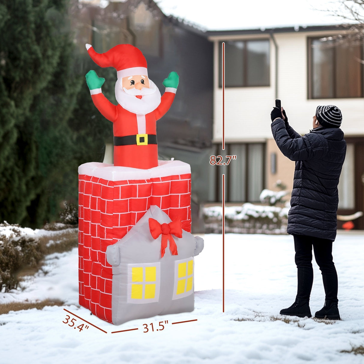 7FT Christmas Inflatable Santa in Chimney with LED Lights