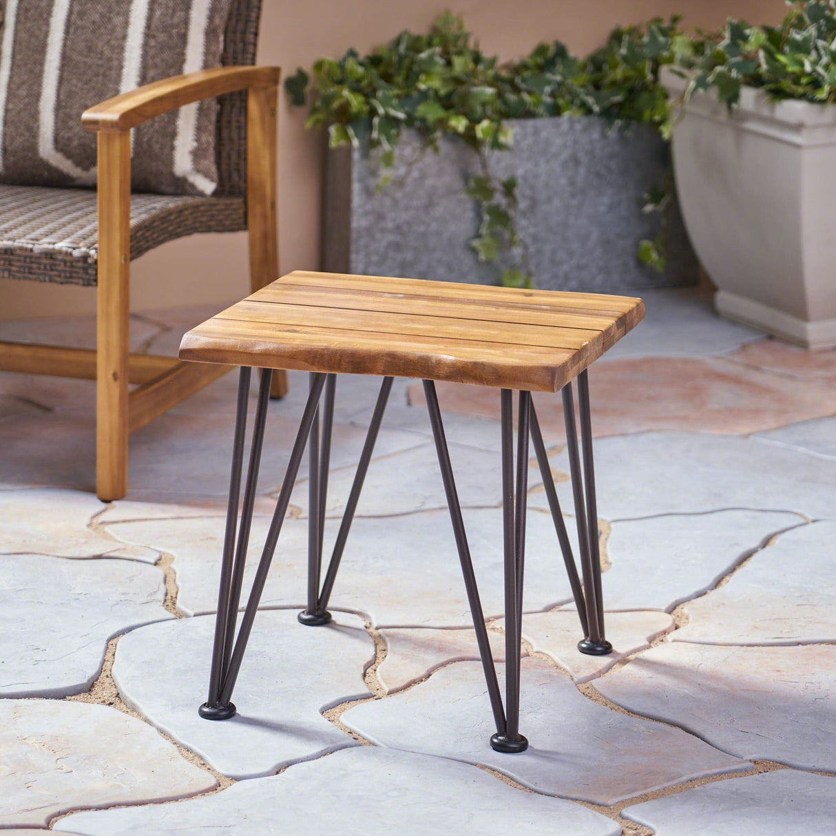 Zenith Outdoor Industrial Accent Table Set of 2 - Teak