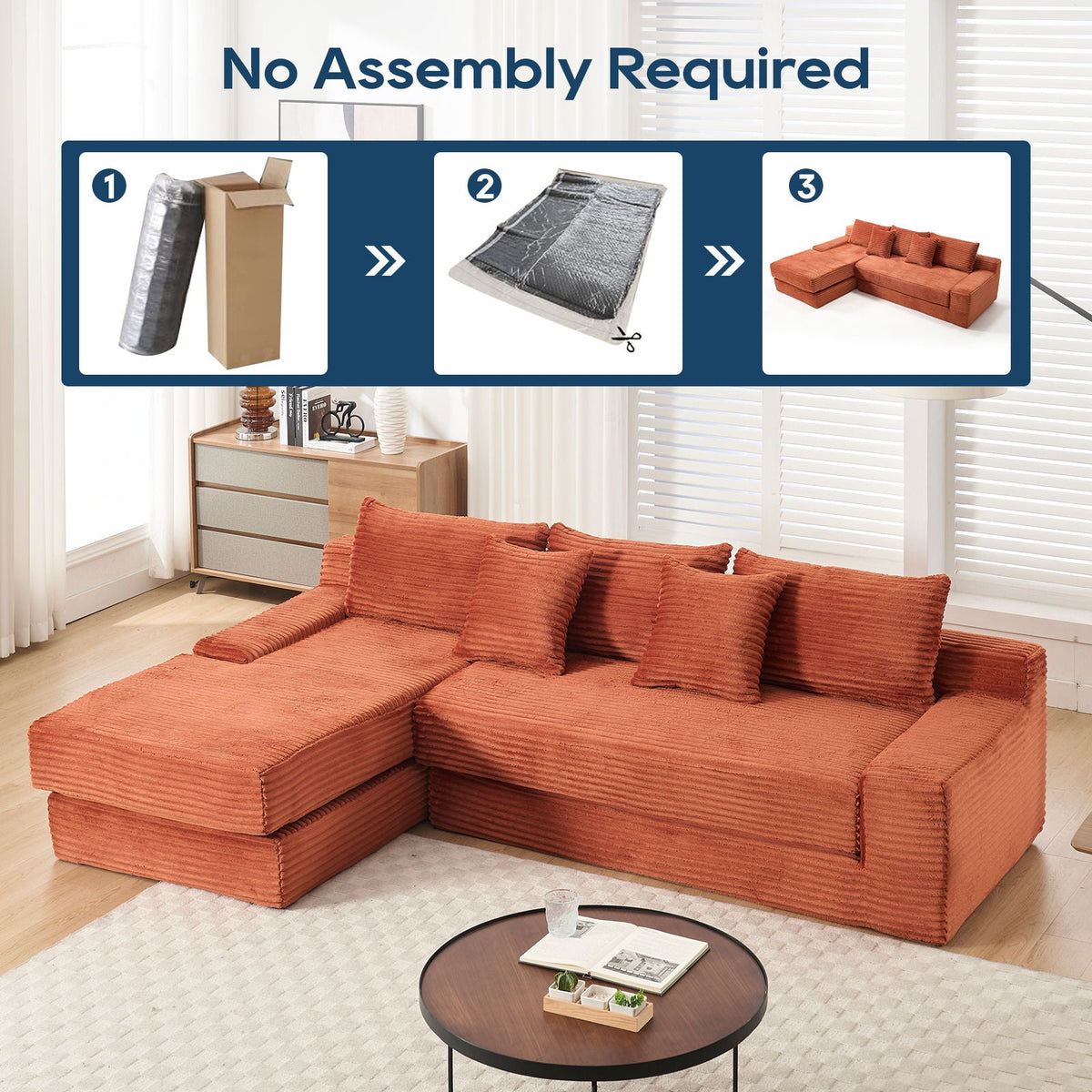 Modern L - Shaped Sectional Couch With Memory Foam