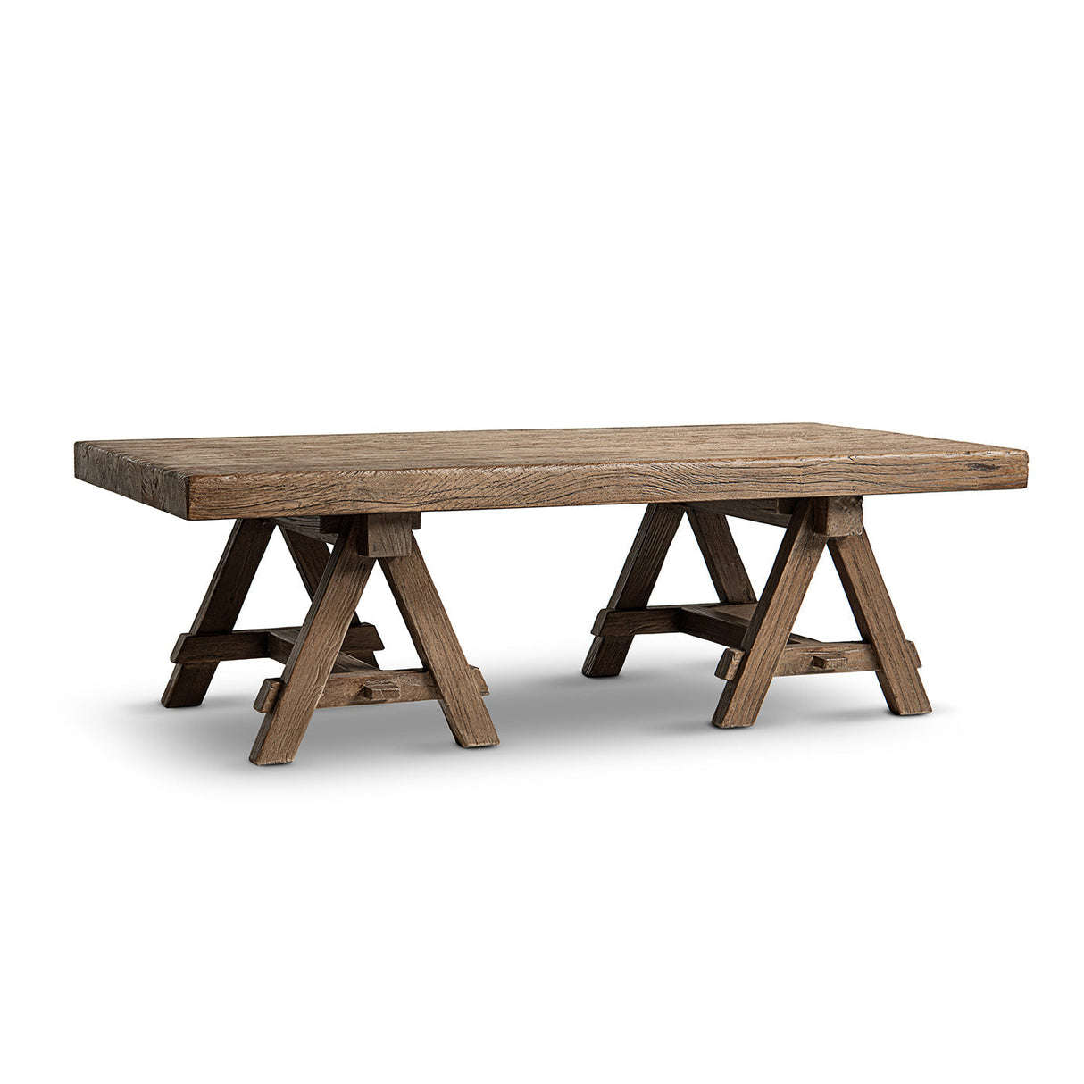 Hawthorne 48' Solid Reclaimed Elm Rectangular Trestle Coffee Table, Heritage Medium-Dark Brown