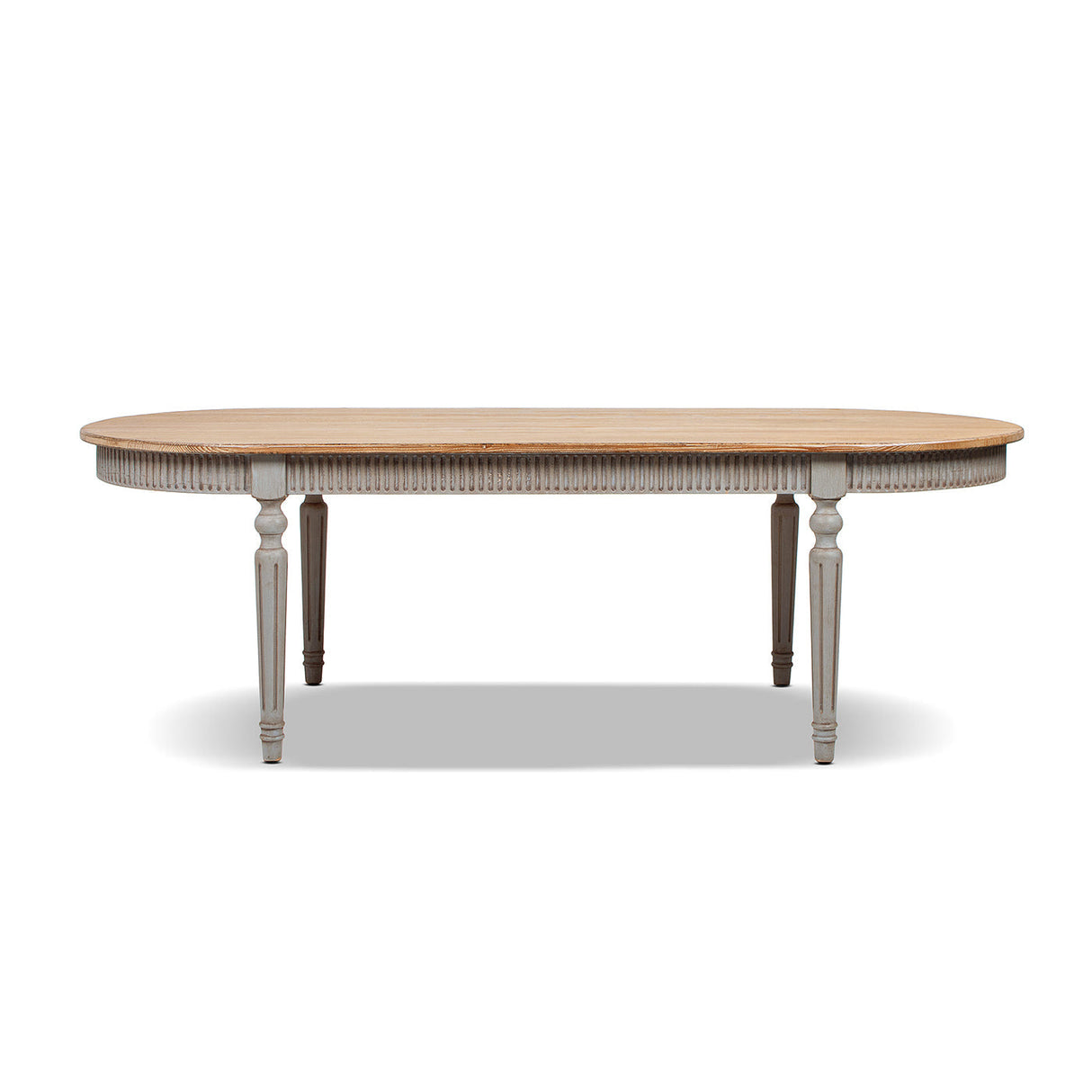 Colette 94' Reclaimed Wood Oval Dining Table, Antique Natural Brown & Antique Blue-Grey Reclaimed Pine Wood