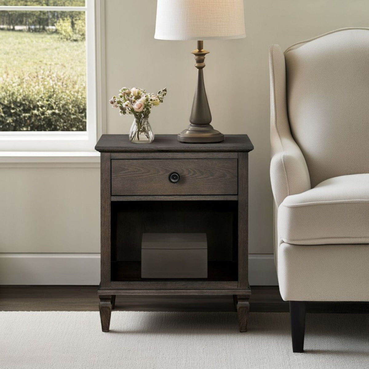 Victoria Nightstand with Open Storage - French Design - Multiple Colors