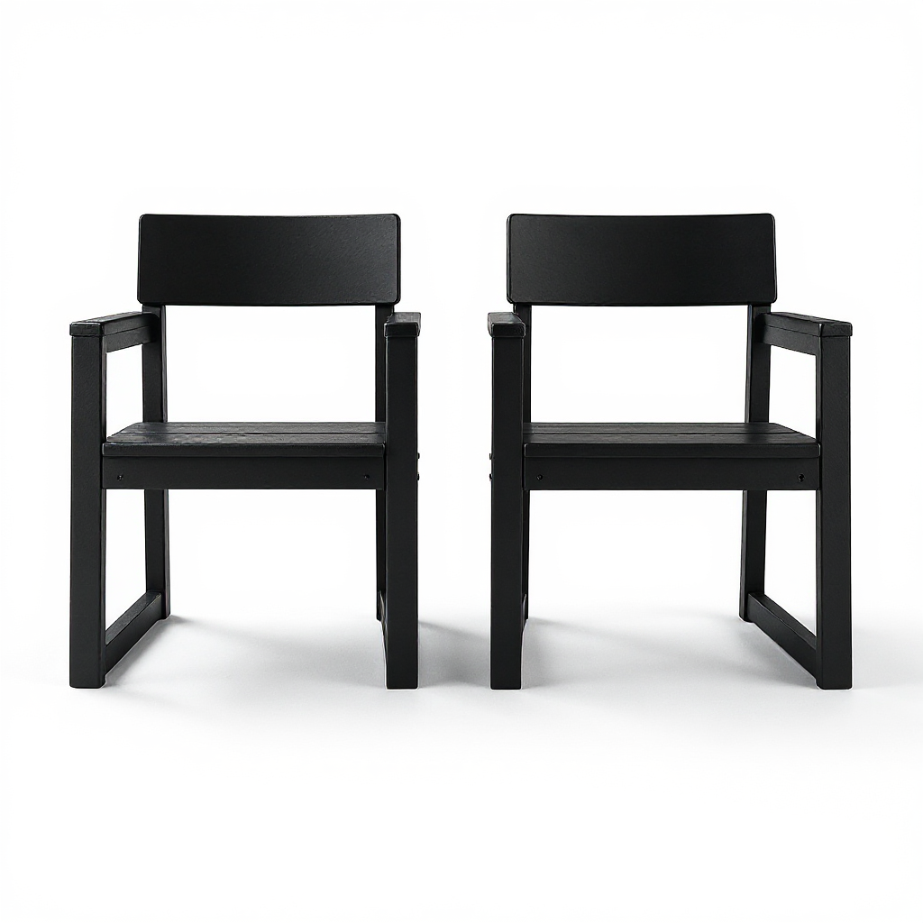 7-Piece HDPE Outdoor Dining Set for 6 – Weather-Resistant Patio Table with Umbrella Hole and 6 Armrest Chairs (Black)