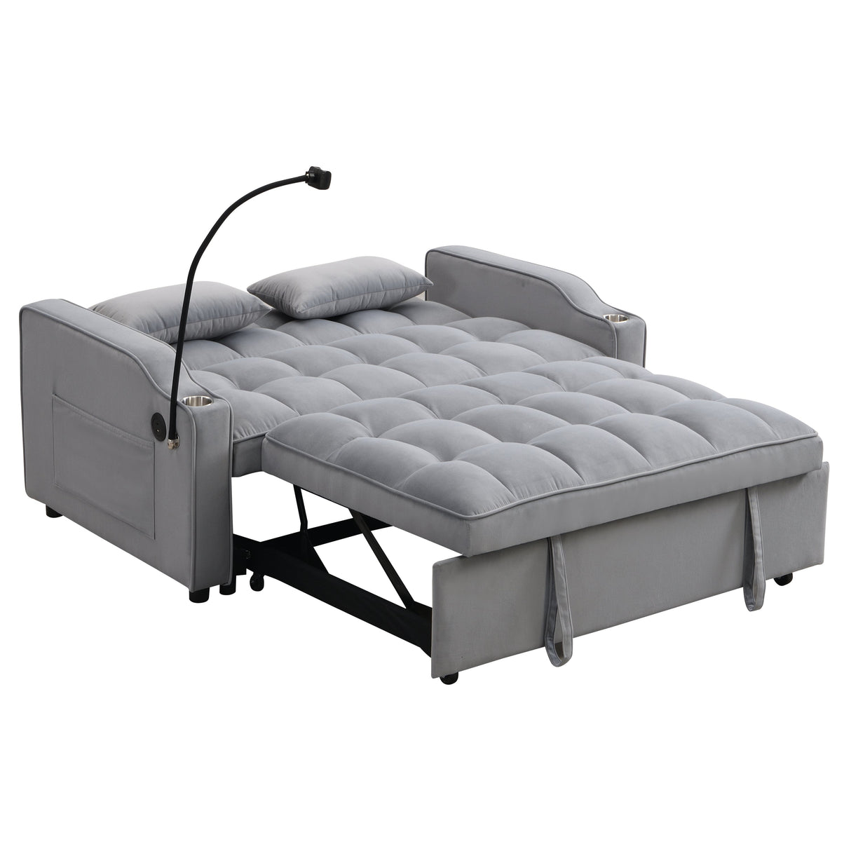 Modern Velvet Loveseat Futon Sofa Couch with Pullout Bed