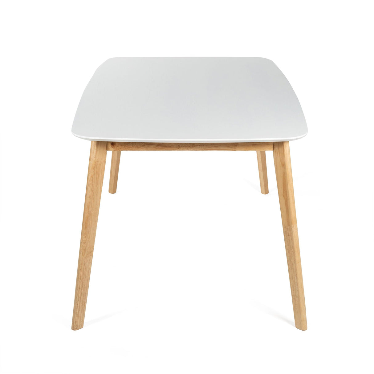 Dining Table With Splayed Rubberwood Legs & Faux Wood Tabletop, Mid Century Modern - White Oak