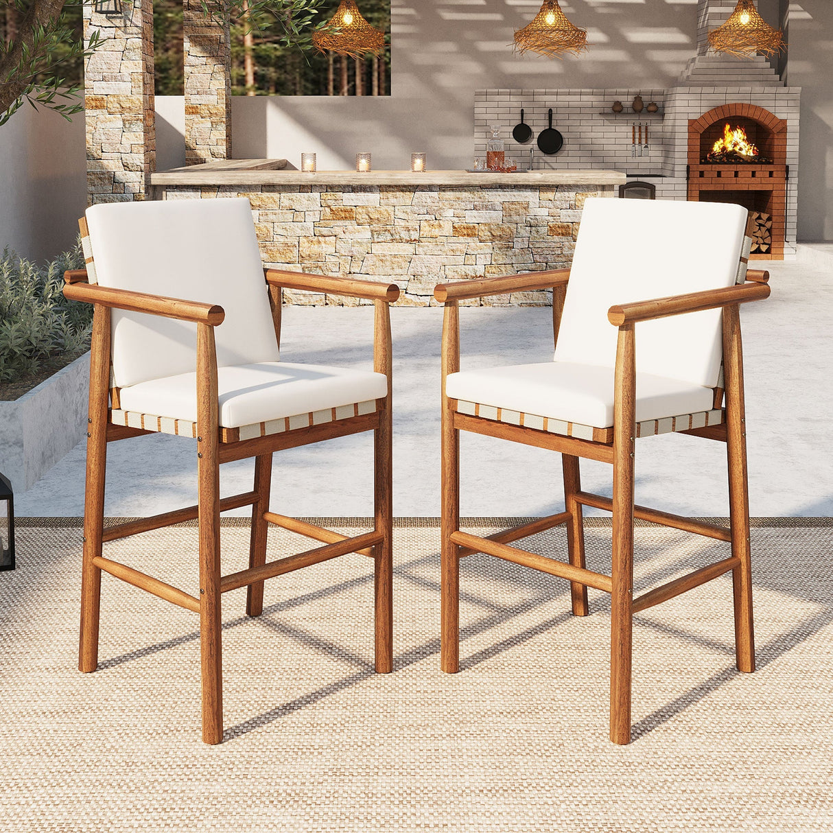Outdoor Counter Height Bar Stools Set of 2 with Cushions