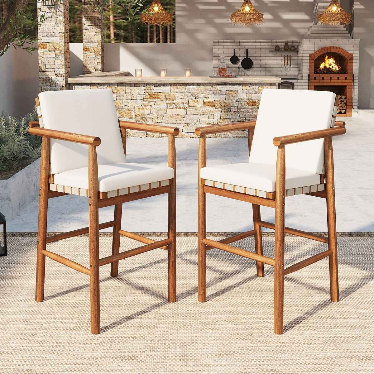 Outdoor Counter Height Bar Stools Set of 2 with Cushions