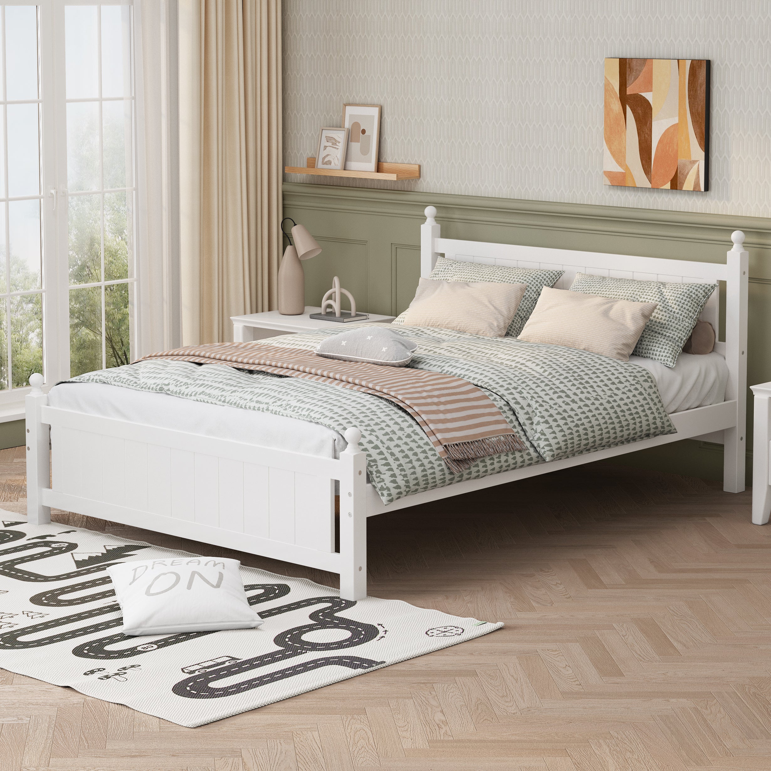 Queen-Size-Solid-Wood-Platform-Bed-Frame-,-White-Beds-&-Bed-Frames
