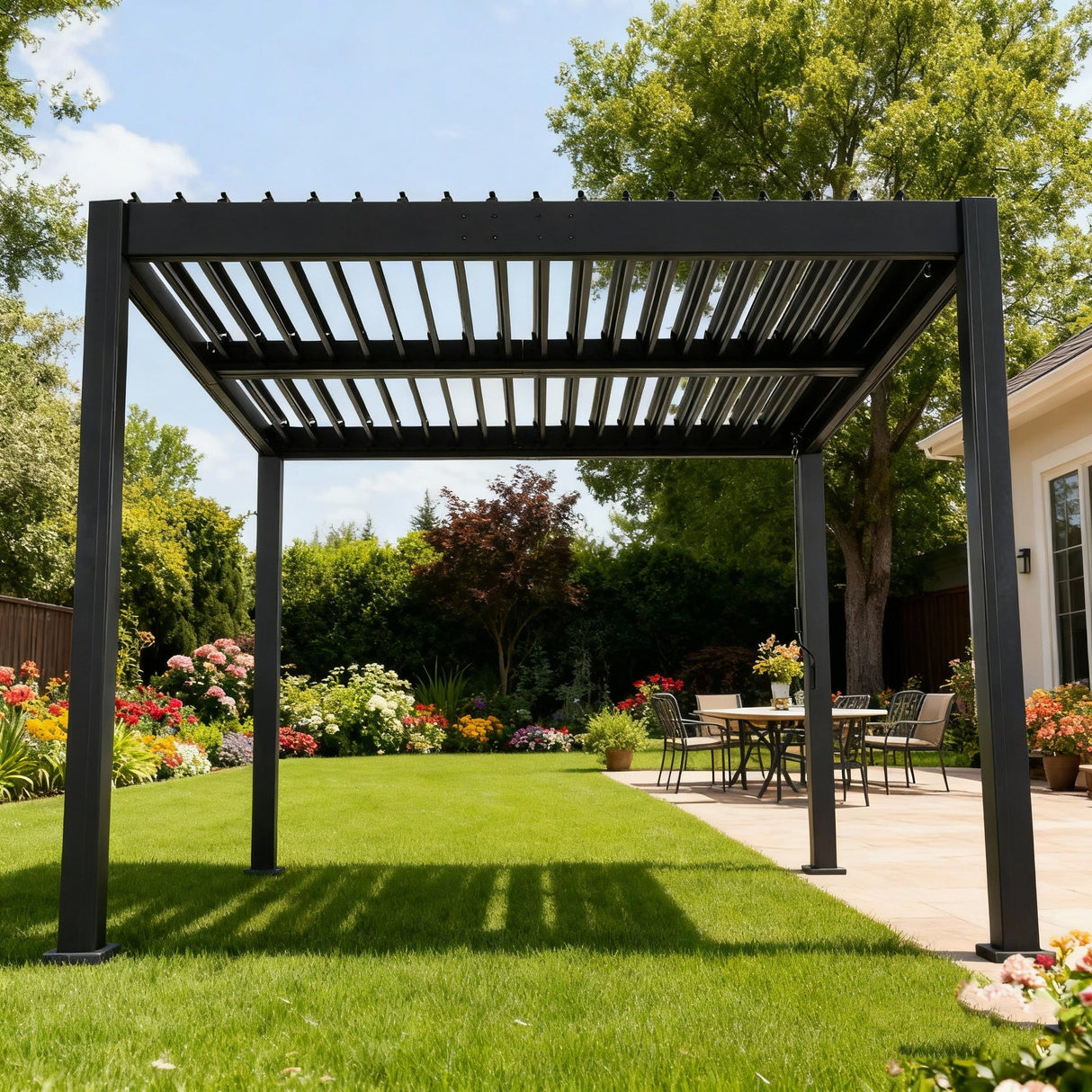 Byron Black Outdoor Pergola Aluminum with Adjustable Louvered Roof