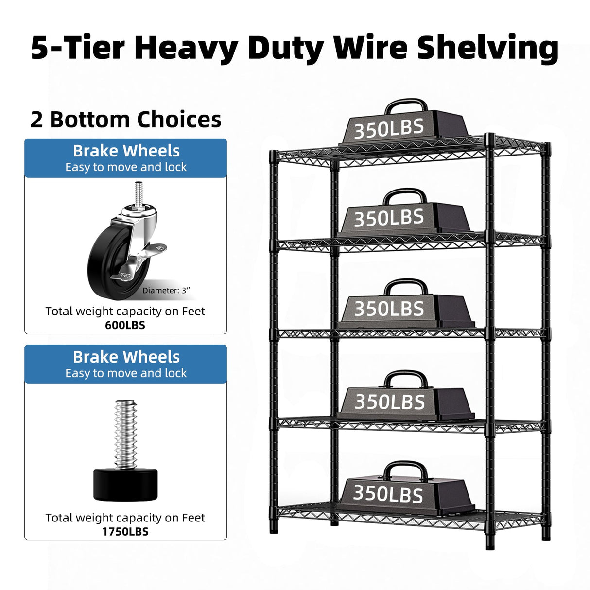 5-Shelf Storage Shelves - Heavy Duty Metal Shelving Unit