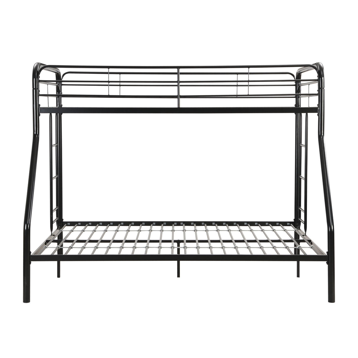 Modern Twin Over Full Metal Bunk Bed With Trundle And Dual Side Ladder And Metal Design - Black / Brown