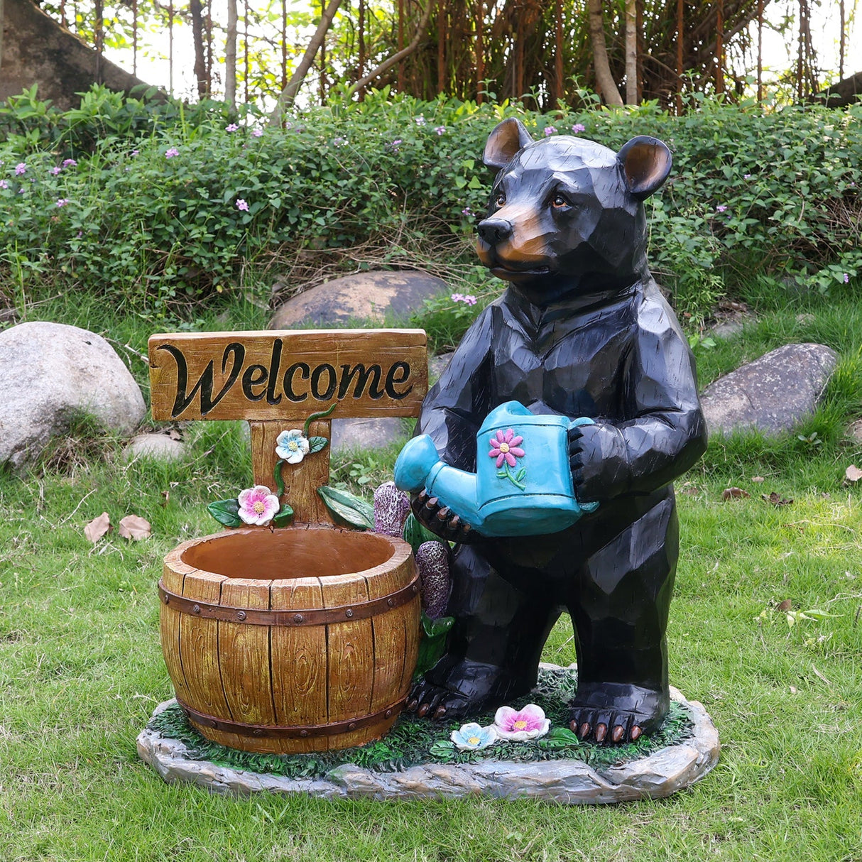 Outdoor Garden Sculpture Bear Flower Pot Planter