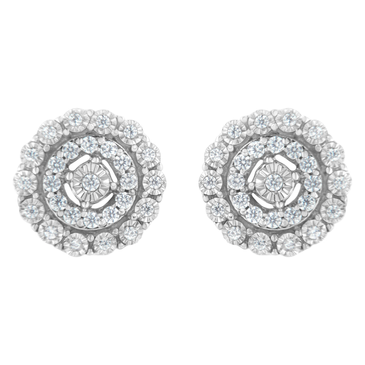 10KT White Gold 1/2 cttw Double Halo Brilliant Round-Cut Diamond Stud Earrings (I-J Clarity, I2-I3 Color)