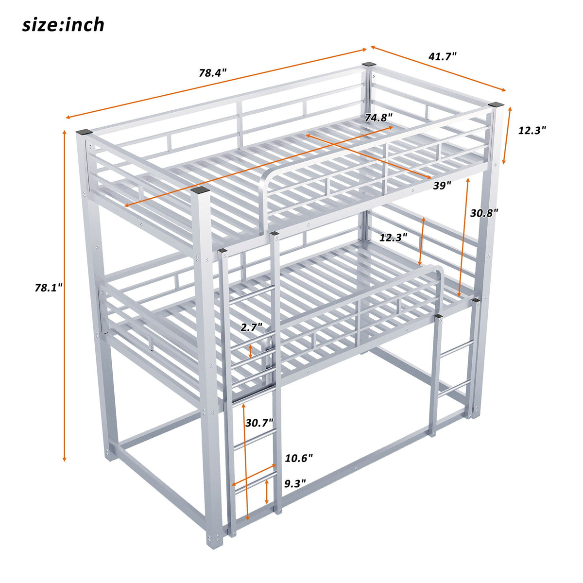 Triple Bunk Bed with Sturdy Metal Frame and Space-Saving Design - Black or Pearl Silver