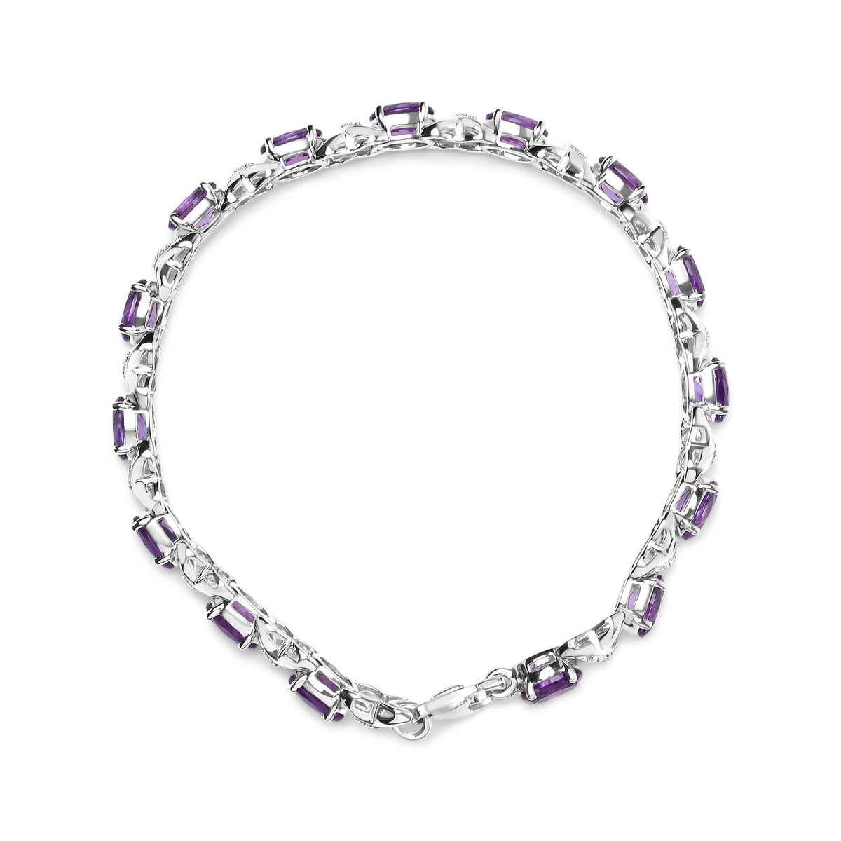 .925 Sterling Silver 7x5mm Oval Amethyst and Diamond Accent X-Link Bracelet (H-I Color, SI1-SI2 Clarity) - Size 7"