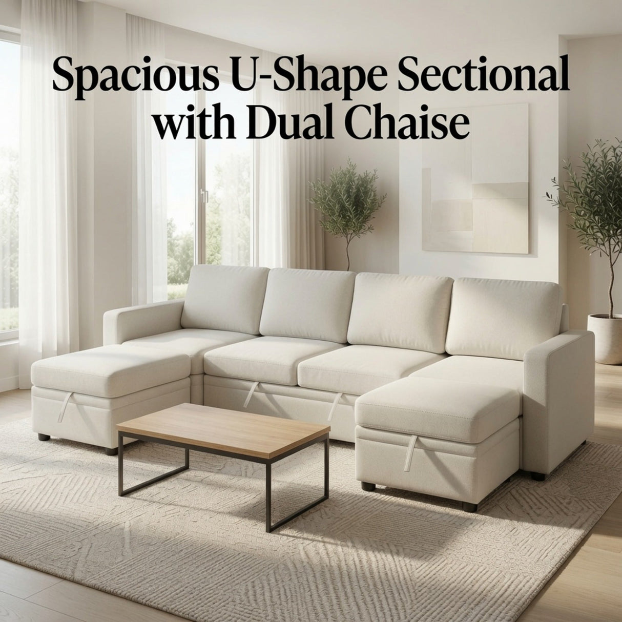 23" x 23" Off-White Square Ottoman