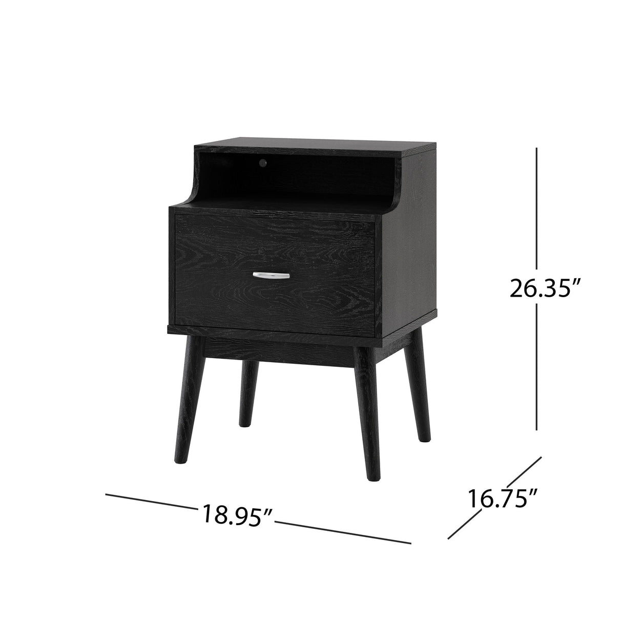 Starla Wooden Nightstand - Black