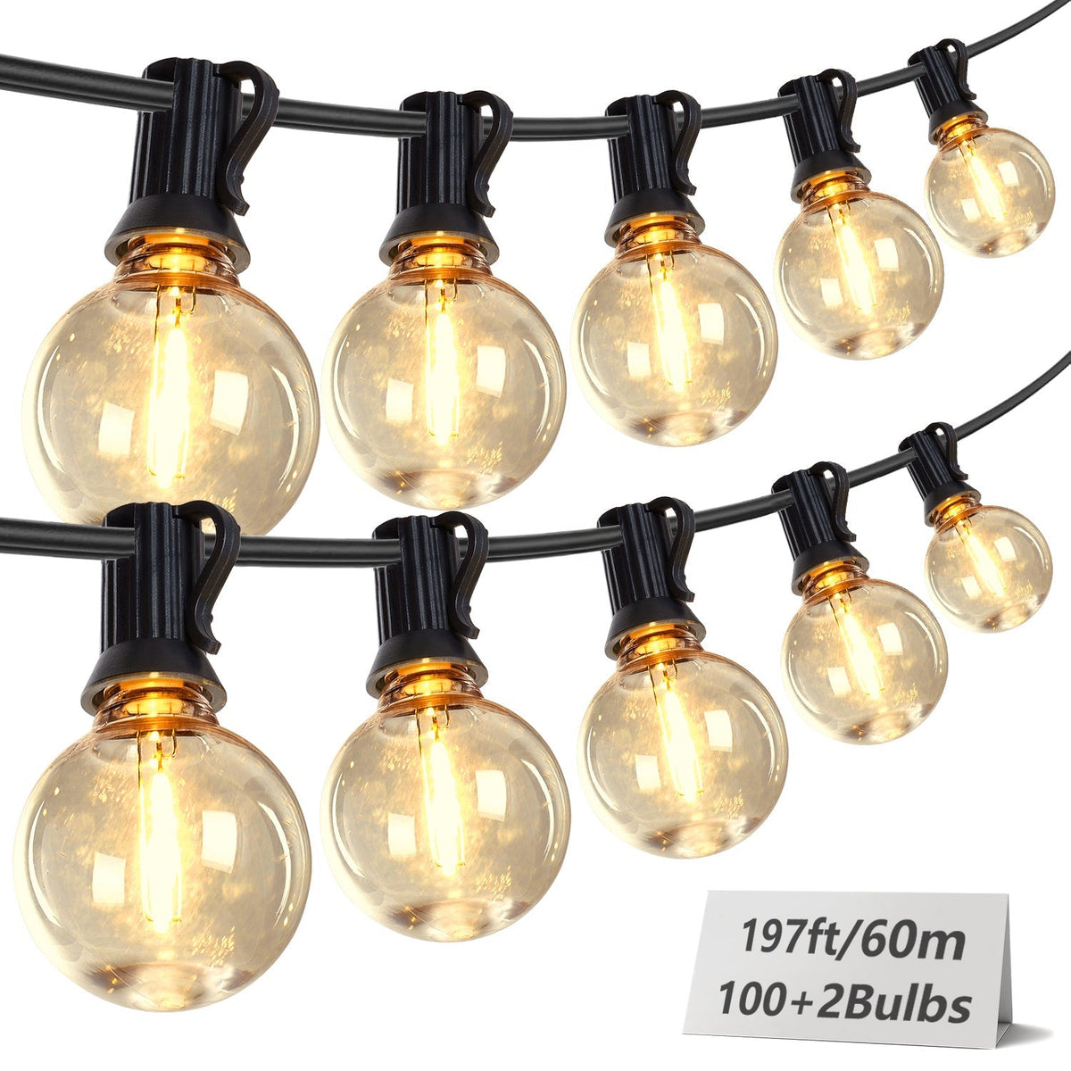 197FT LED Outdoor String Lights with 100 Shatterproof Bulbs