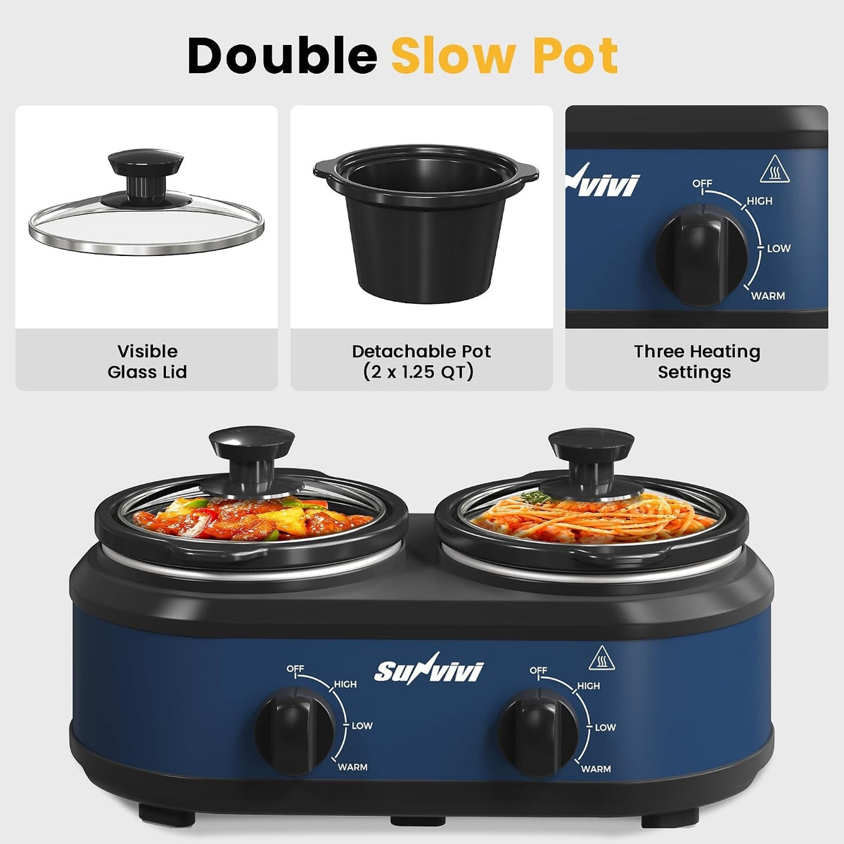 Double Slow Cooker with 2 Removable Pots