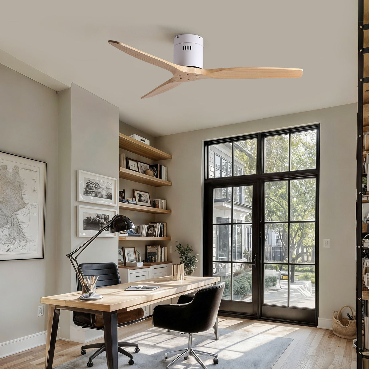 Low Profile Flush Ceiling Fan Without Light - Matte White / White