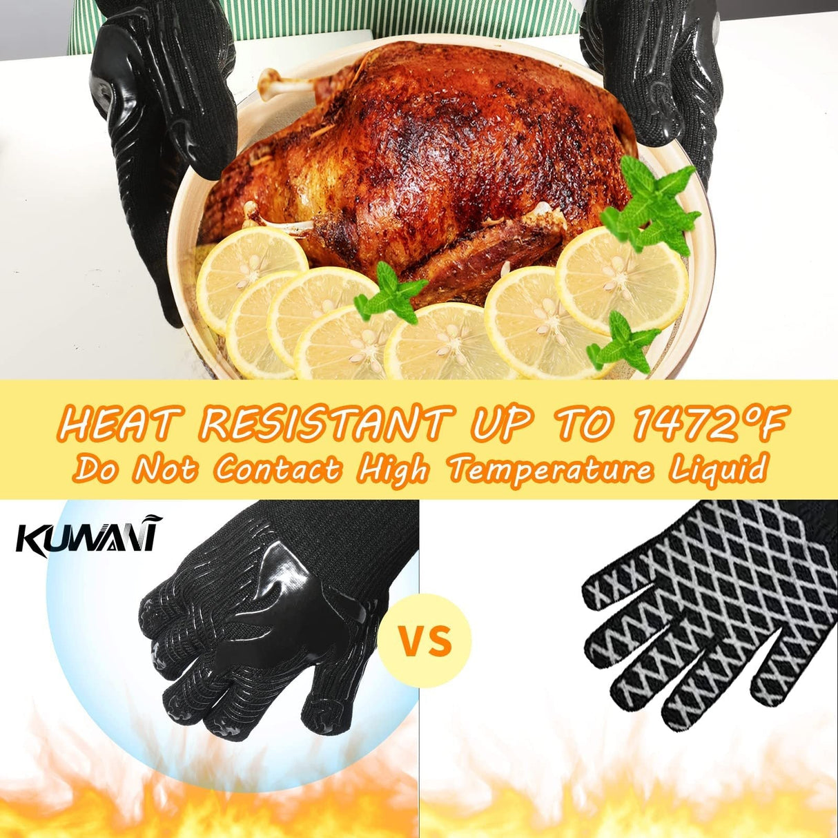 BBQ Gloves 1472°F Heat Resistant Fireproof Oven Mitts
