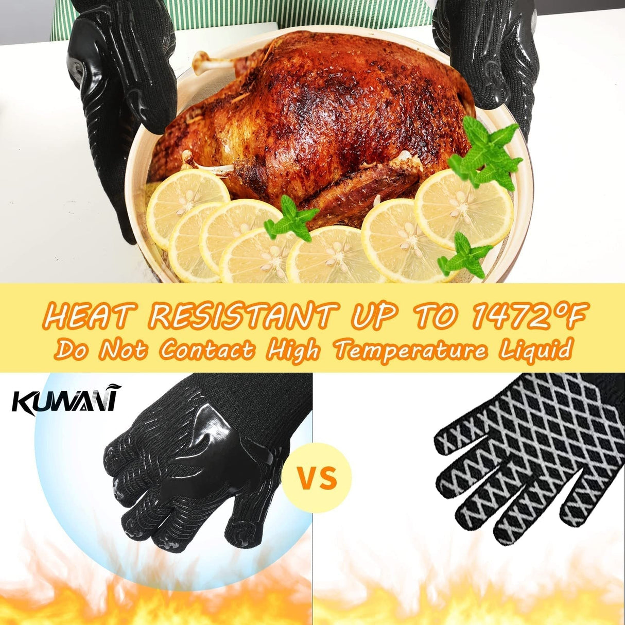 BBQ Gloves 1472°F Heat Resistant Fireproof Oven Mitts