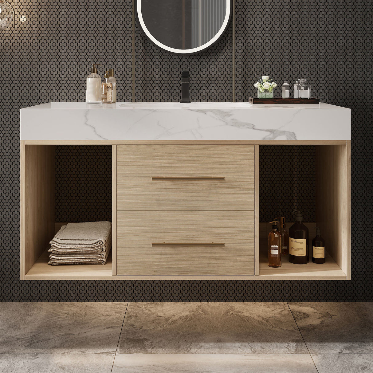 39.4" Floating Bathroom Vanity with Ceramic Sink