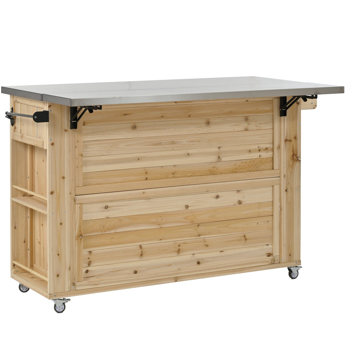 Outdoor Kitchen Island Fir Wood Kitchen Island with Stainless Steel Top