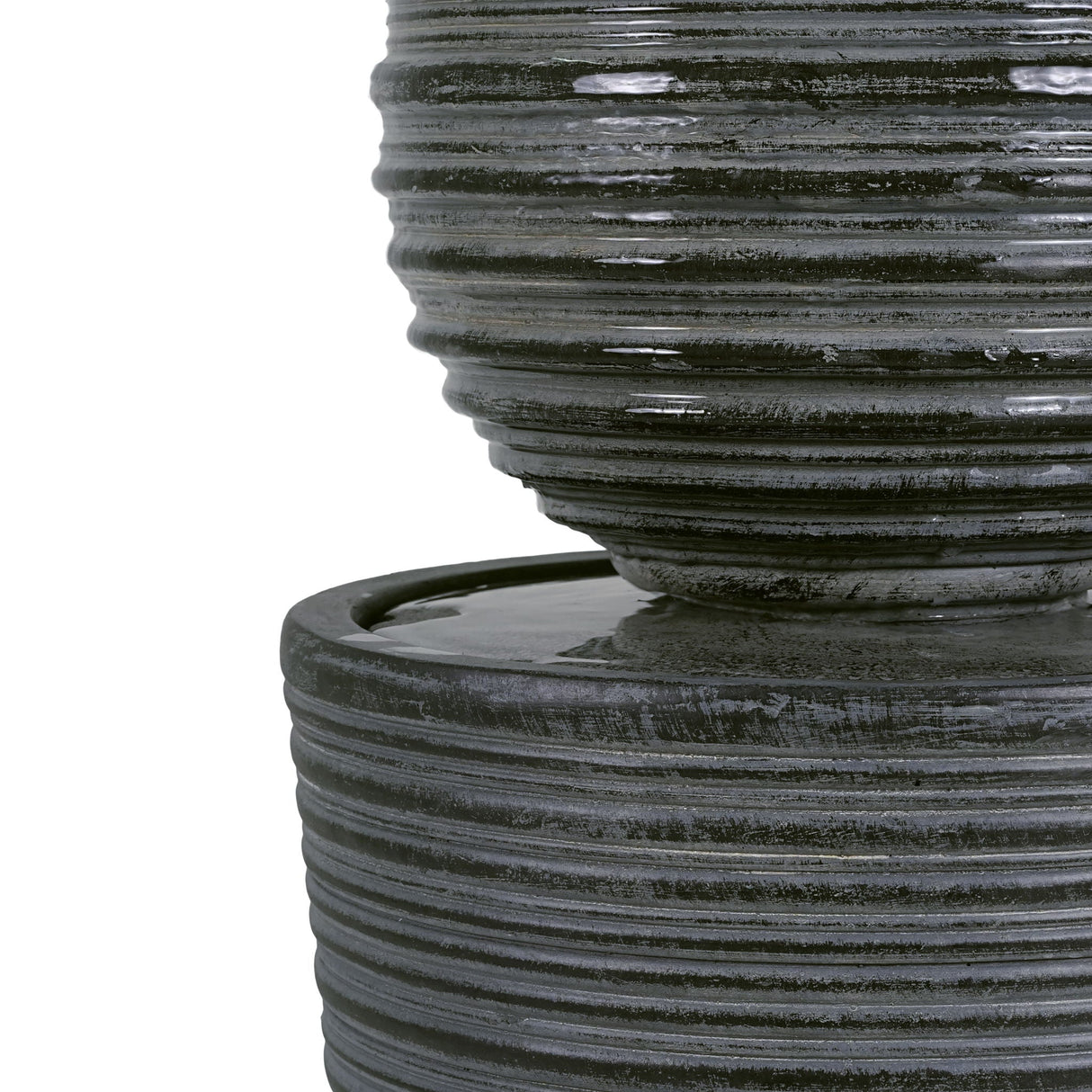 31.5" Tall Striped Column Fountain With LED Light Design For Outdoor Spaces - Gray