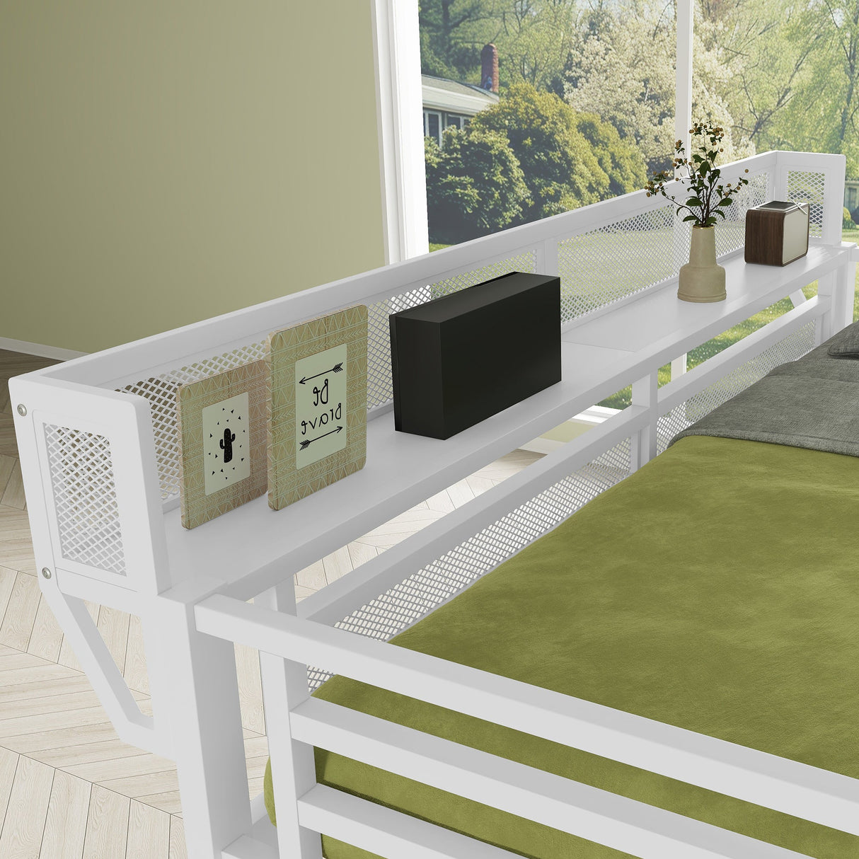 Queen Size Loft Bed with Stairs, Metal Queen Loft Bed with Storage Shelves