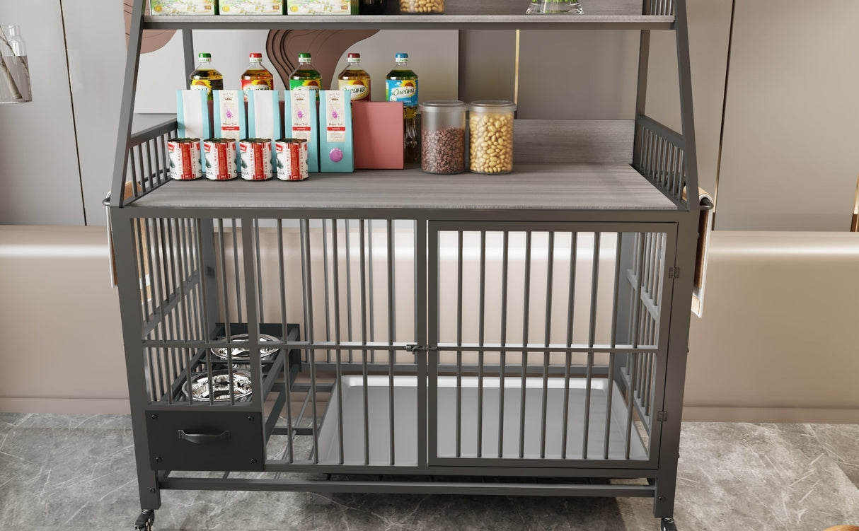 Large Pet Cage with Storage Rack and Stainless Steel Basins