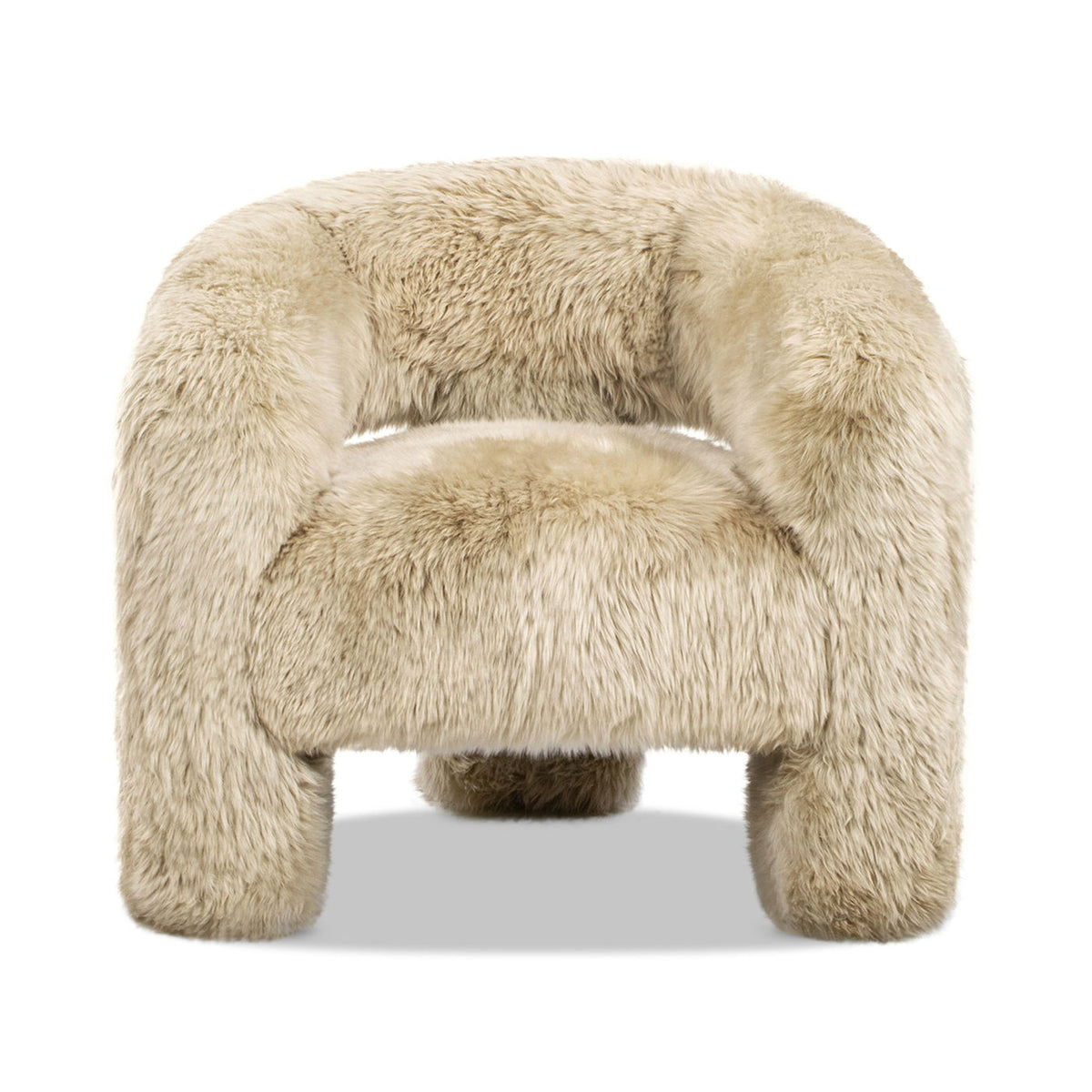 Genuine Sheepskin Fur Split Barrel Back Accent Chair with Sculptural Base - Natural Blonde