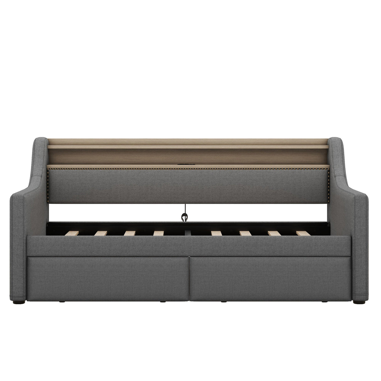 Twin Size Linen Upholstered Daybed with Storage Drawers and LED Lights