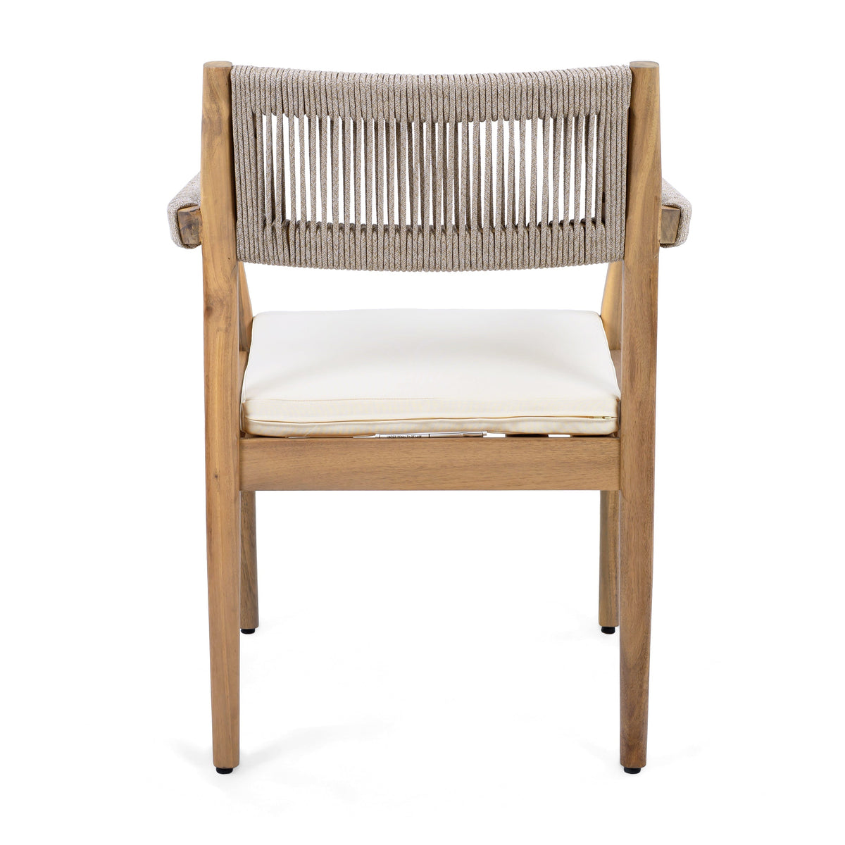 Braided Acacia Wood Outdoor Dining Chairs Set of 2 β Teak Look with Beige Rope & Cream Cushions