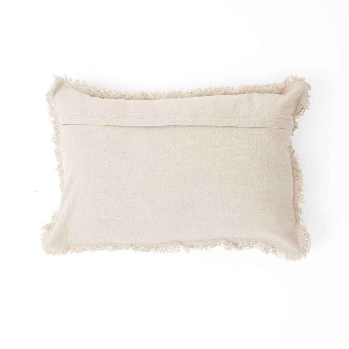 Linen Printed Lumbar Pillow with Fringes Blue & Grey 16x24