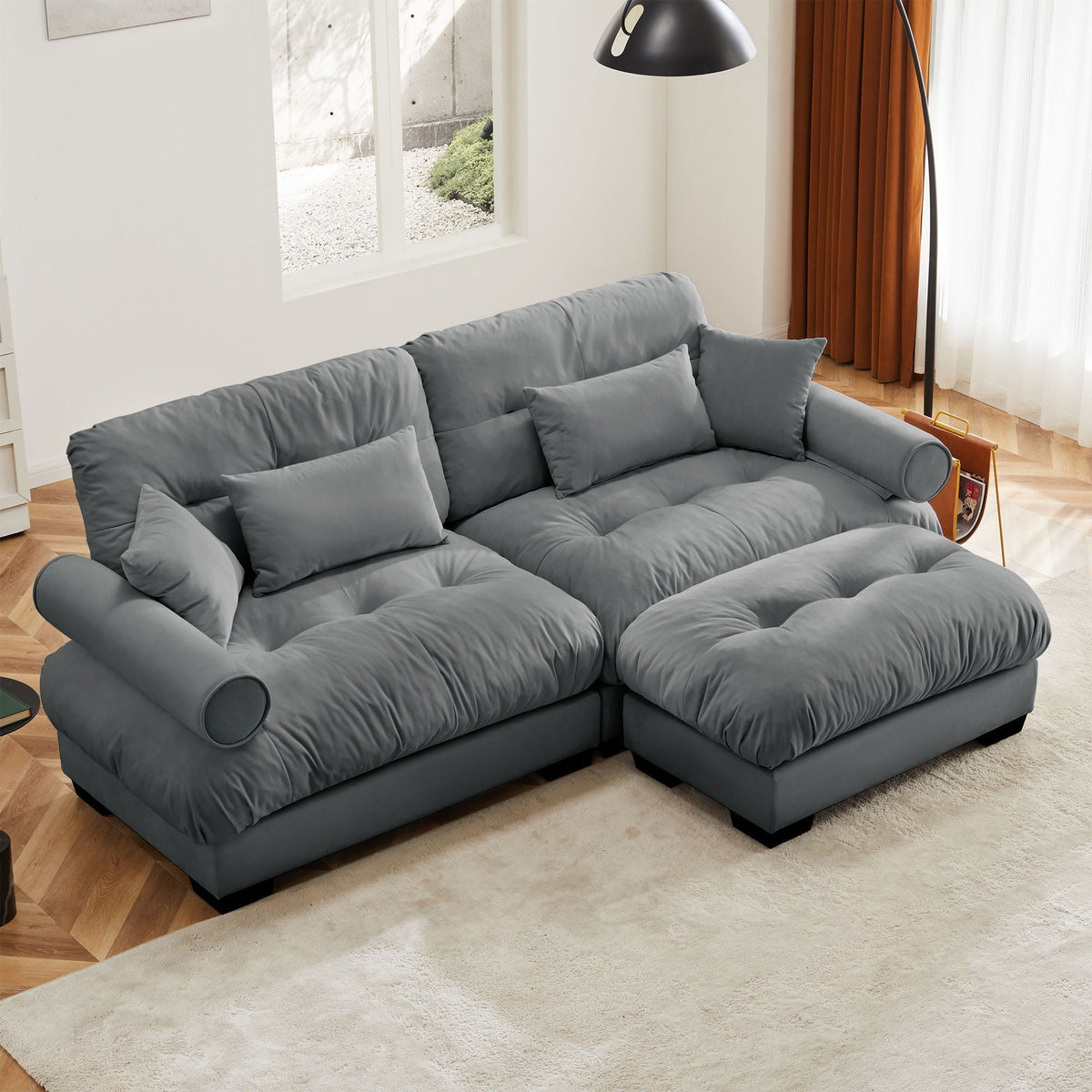 Oversized Modular Sectional Sofa with Movable Ottoman - Fabric, Multiple Colors
