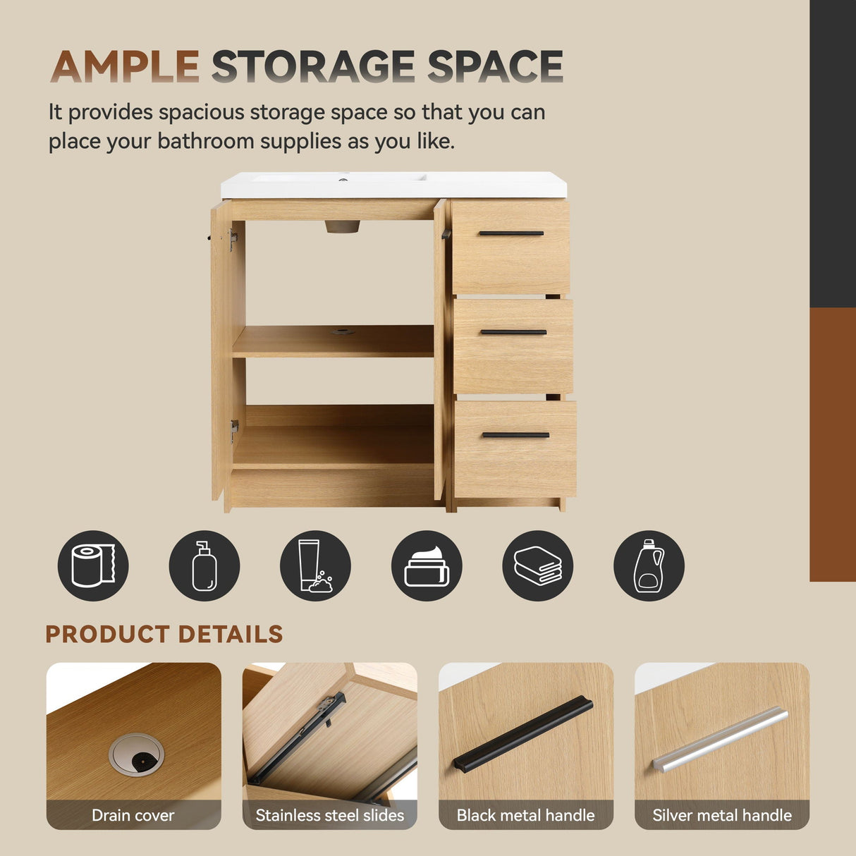 Wall Mounted Floating Bathroom Vanity With Sink, Door & Drawers Modular Cabinet